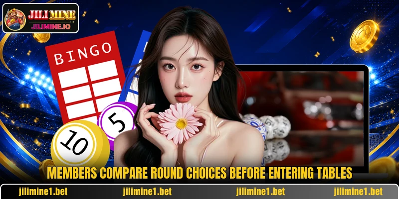 Members compare round choices before entering tables
